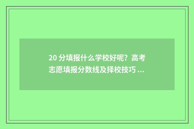 20 分填报什么学校好呢?高考志愿填报分数线及择校技巧 20分能上什么大学