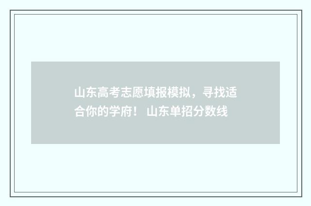 山东高考志愿填报模拟，寻找适合你的学府！ 山东单招分数线