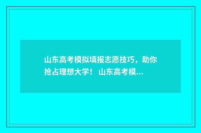 山东高考模拟填报志愿技巧，助你抢占理想大学！ 山东高考模拟填报系统