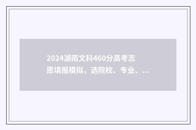 2024湖南文科460分高考志愿填报模拟,选院校、专业、职业指导 2024湖南文科461分位次多少