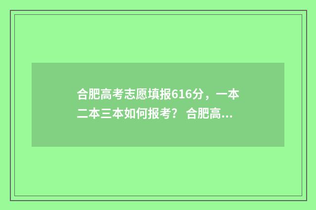 合肥高考志愿填报616分，一本二本三本如何报考？ 合肥高考志愿填报哪个机构好