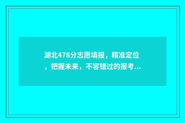 湖北478分志愿填报,精准定位,把握未来,不容错过的报考指南 湖北480分