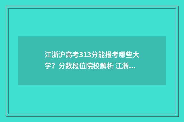 江浙沪高考313分能报考哪些大学?分数段位院校解析 江浙沪高考313分排名多少