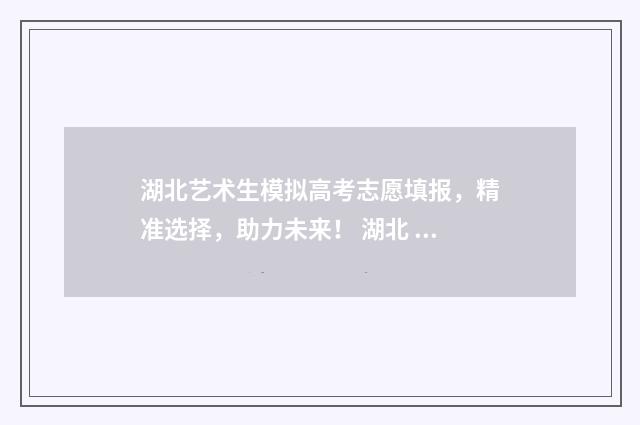 湖北艺术生模拟高考志愿填报,精准选择,助力未来! 湖北 艺术生