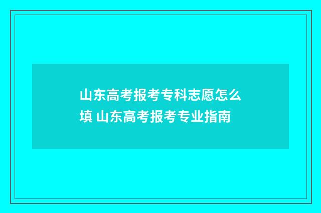 山东高考报考专科志愿怎么填 山东高考报考专业指南