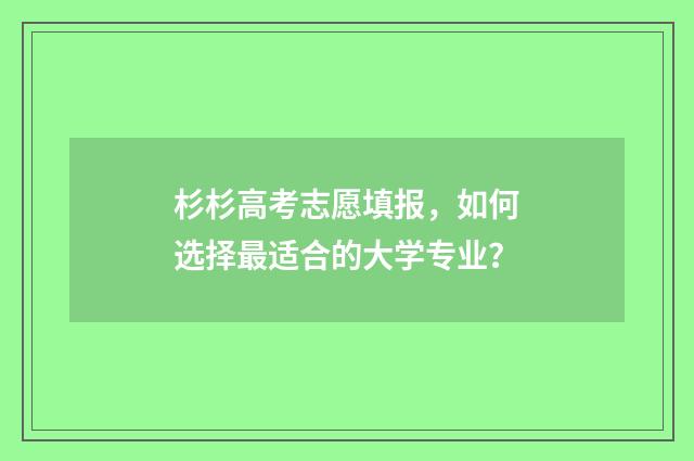 杉杉高考志愿填报,如何选择最适合的大学专业?