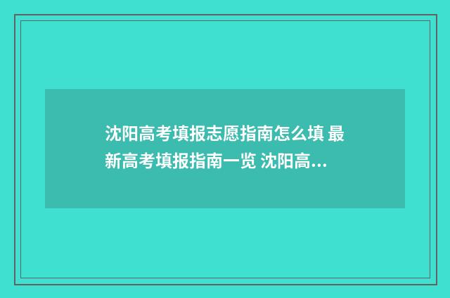 沈阳高考填报志愿指南怎么填 最新高考填报指南一览 沈阳高考填报志愿规划师