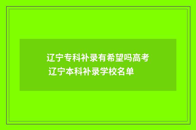 辽宁专科补录有希望吗高考 辽宁本科补录学校名单