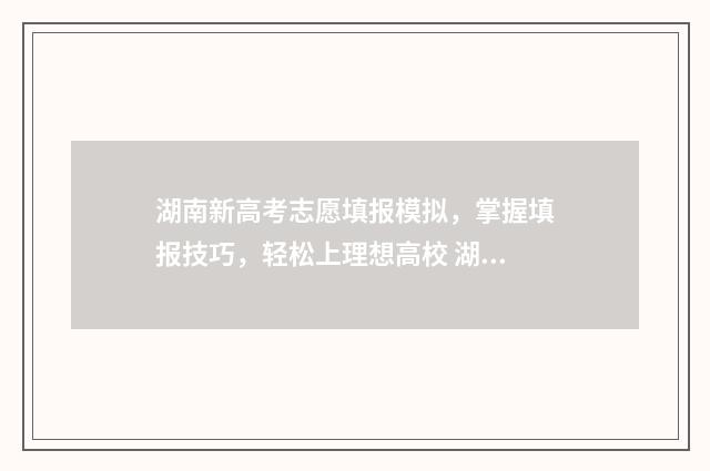 湖南新高考志愿填报模拟,掌握填报技巧,轻松上理想高校 湖南新高考志愿技巧