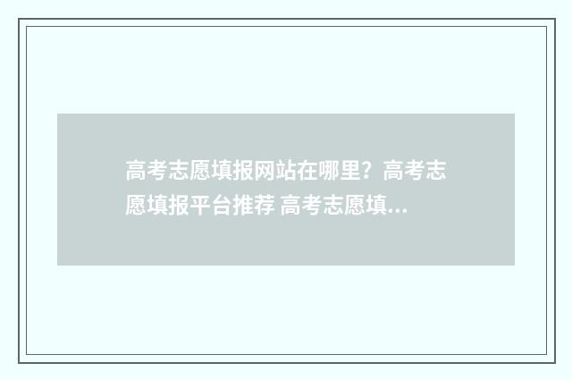 高考志愿填报网站在哪里?高考志愿填报平台推荐 高考志愿填报网页版