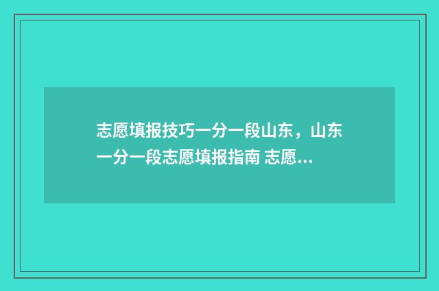志愿填报技巧一分一段山东,山东一分一段志愿填报指南 志愿填报技巧详细教程讲解