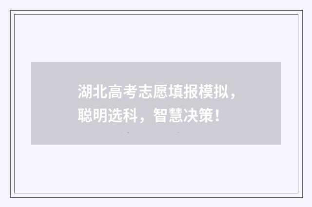 湖北高考志愿填报模拟，聪明选科，智慧决策！