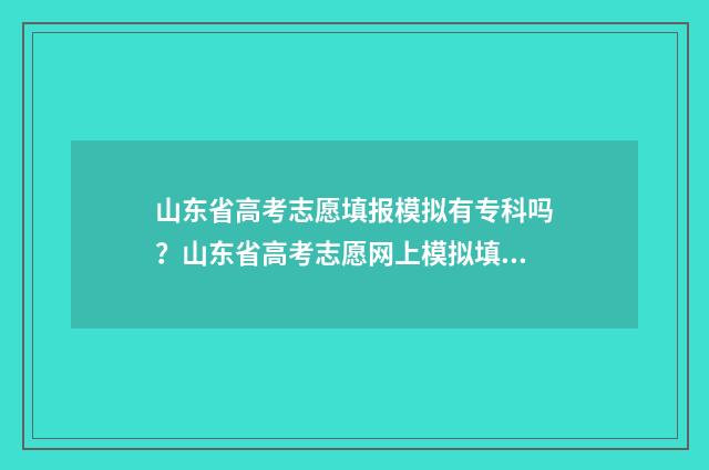 山东省高考志愿填报模拟有专科吗？山东省高考志愿网上模拟填报入口 春季高考志愿