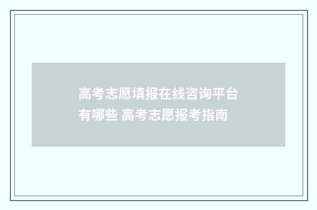 高考志愿填报在线咨询平台有哪些 高考志愿报考指南