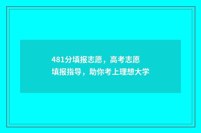 481分填报志愿，高考志愿填报指导，助你考上理想大学
