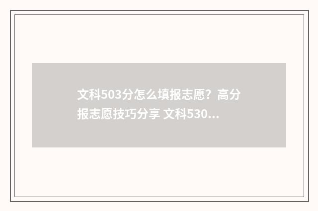 文科503分怎么填报志愿？高分报志愿技巧分享 文科530分难吗
