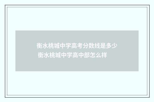 衡水桃城中学高考分数线是多少 衡水桃城中学高中部怎么样