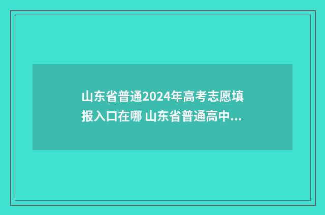 山东省普通2024年高考志愿填报入口在哪 山东省普通高中学生综合素质评价信息管理系统
