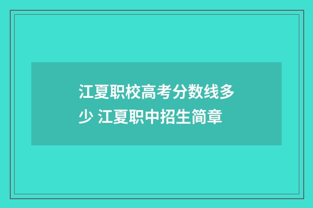 江夏职校高考分数线多少 江夏职中招生简章