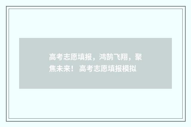 高考志愿填报,鸿鹄飞翔,聚焦未来! 高考志愿填报模拟