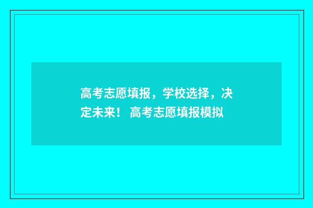 高考志愿填报,学校选择,决定未来! 高考志愿填报模拟