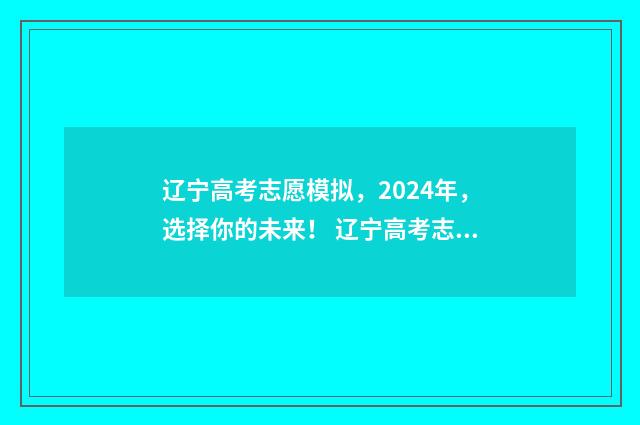 辽宁高考志愿模拟,2024年,选择你的未来! 辽宁高考志愿模式