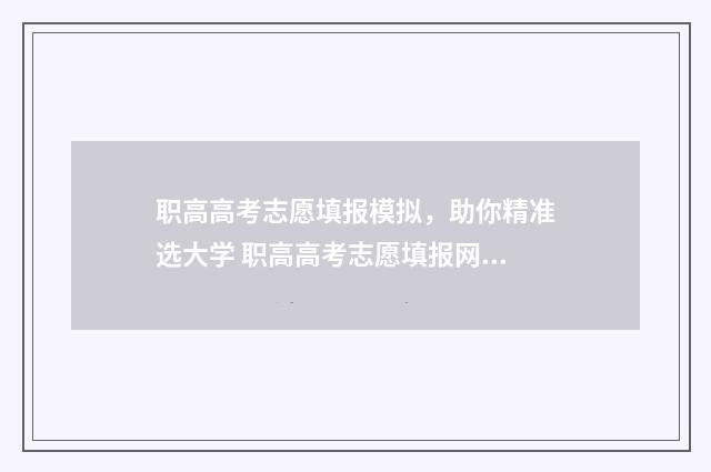 职高高考志愿填报模拟，助你精准选大学 职高高考志愿填报网站