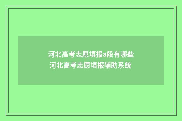 河北高考志愿填报a段有哪些 河北高考志愿填报辅助系统