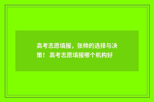 高考志愿填报,张帅的选择与决策! 高考志愿填报哪个机构好