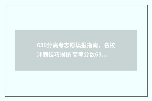 630分高考志愿填报指南,名校冲刺技巧揭秘 高考分数630