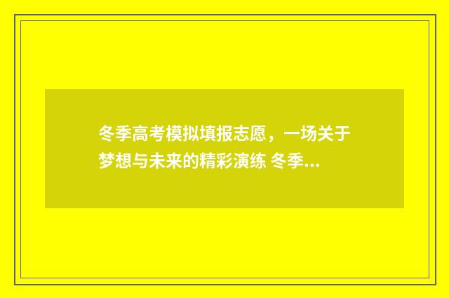 冬季高考模拟填报志愿,一场关于梦想与未来的精彩演练 冬季高考和正规高考是一样的吗