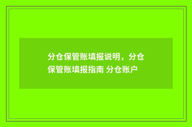 分仓保管账填报说明，分仓保管账填报指南 分仓账户