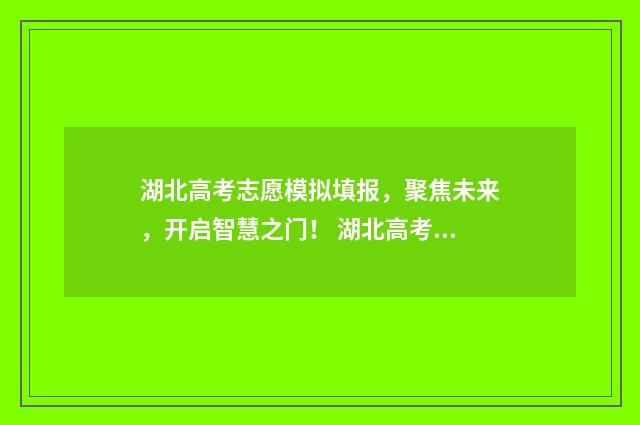 湖北高考志愿模拟填报，聚焦未来，开启智慧之门！ 湖北高考志愿模式