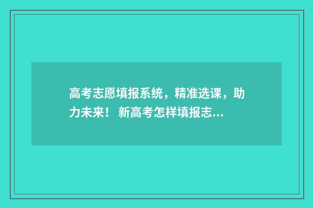 高考志愿填报系统，精准选课，助力未来！ 新高考怎样填报志愿