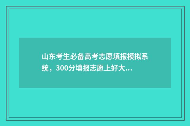 山东考生必备高考志愿填报模拟系统，300分填报志愿上好大学 山东高考须知