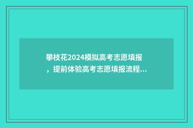 攀枝花2024模拟高考志愿填报,提前体验高考志愿填报流程,为真实高考做好准备 攀枝花成绩