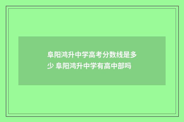阜阳鸿升中学高考分数线是多少 阜阳鸿升中学有高中部吗
