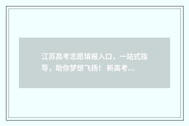 江苏高考志愿填报入口，一站式指导，助你梦想飞扬！ 新高考志愿网