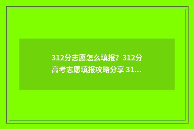 312分志愿怎么填报?312分高考志愿填报攻略分享 312分能报考哪些学校