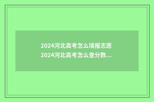 2024河北高考怎么填报志愿 2024河北高考怎么查分数线