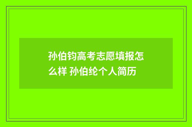 孙伯钧高考志愿填报怎么样 孙伯纶个人简历