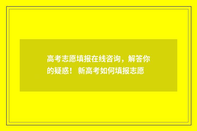 高考志愿填报在线咨询,解答你的疑惑! 新高考如何填报志愿