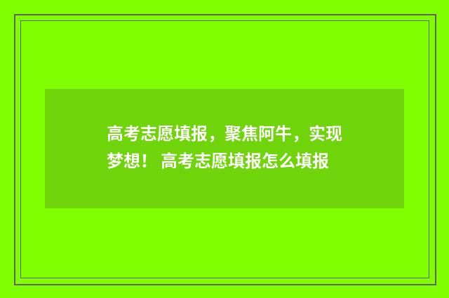 高考志愿填报，聚焦阿牛，实现梦想！ 高考志愿填报怎么填报