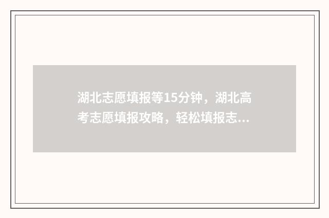 湖北志愿填报等15分钟，湖北高考志愿填报攻略，轻松填报志愿不卡顿 湖北志愿填报模式