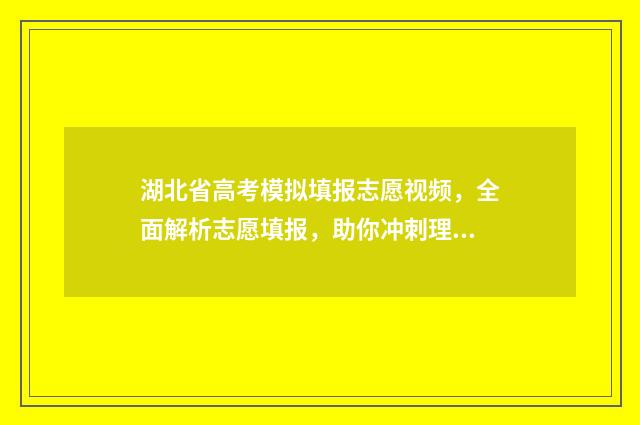 湖北省高考模拟填报志愿视频,全面解析志愿填报,助你冲刺理想大学! 湖北省高考模拟志愿