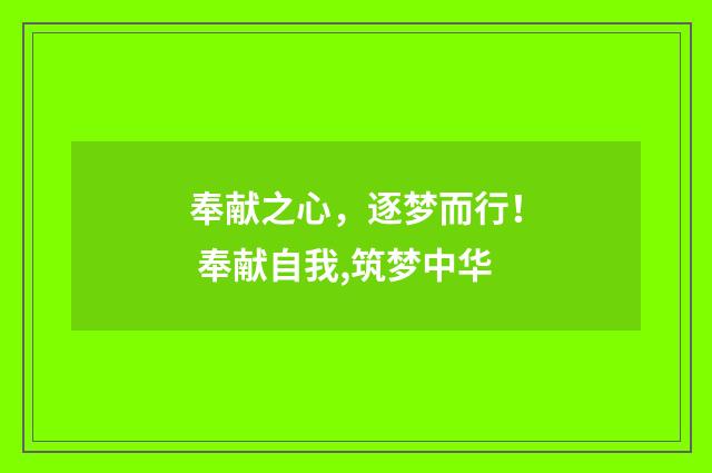 奉献之心,逐梦而行! 奉献自我,筑梦中华