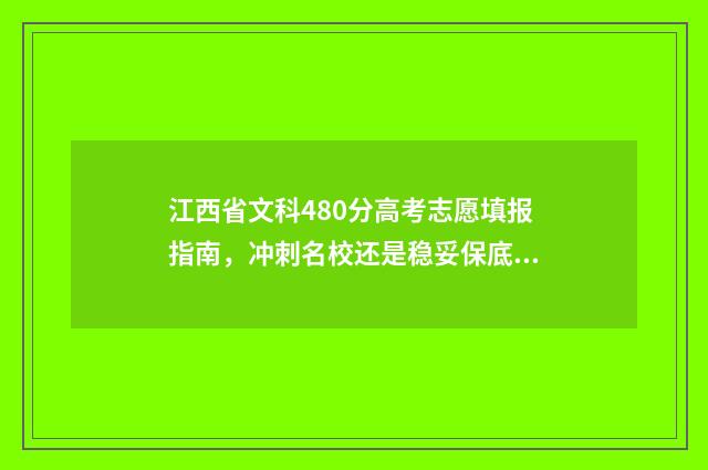 江西省文科480分高考志愿填报指南,冲刺名校还是稳妥保底? 江西省文科480分排名多少