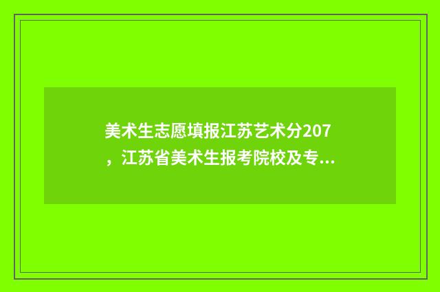 美术生志愿填报江苏艺术分207，江苏省美术生报考院校及专业推荐 美术生志愿填报专业代码