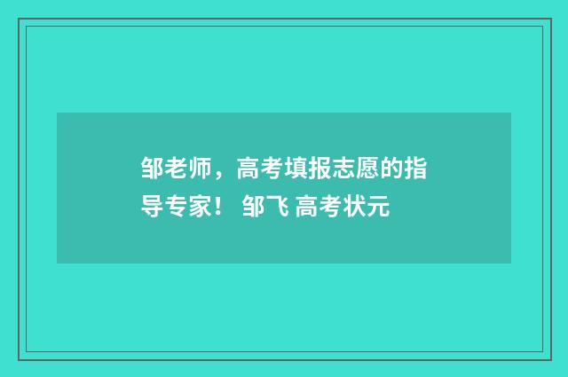 邹老师,高考填报志愿的指导专家! 邹飞 高考状元