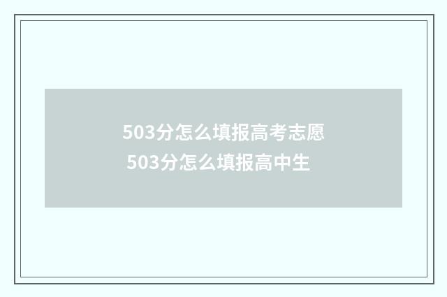 503分怎么填报高考志愿 503分怎么填报高中生
